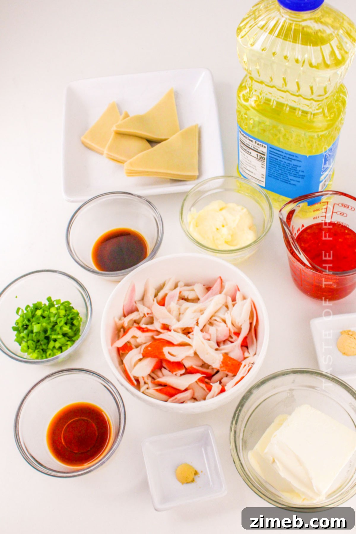 Crispy Rangoon Crab Nachos 4 Ingredients for Crab Rangoon Nachos laid out
