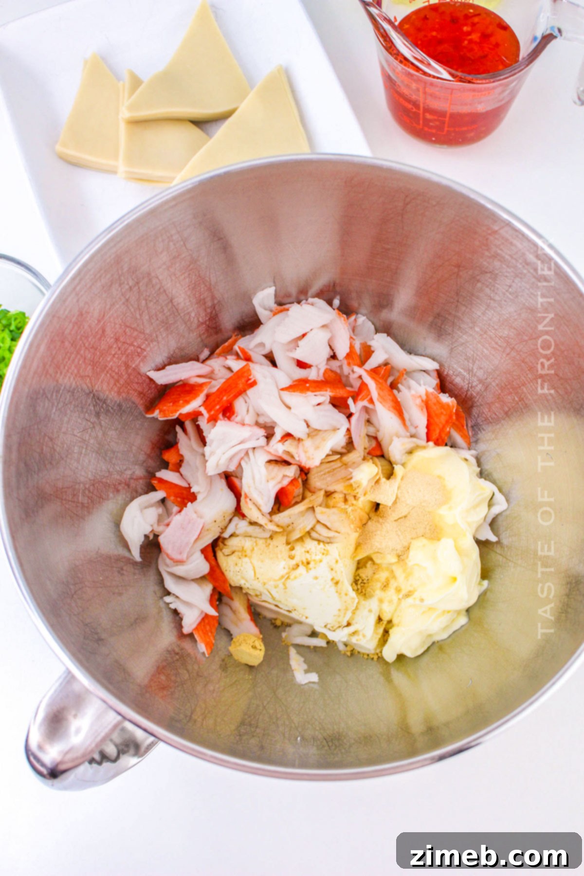 Crispy Rangoon Crab Nachos 5 Making the creamy crab topping for nachos