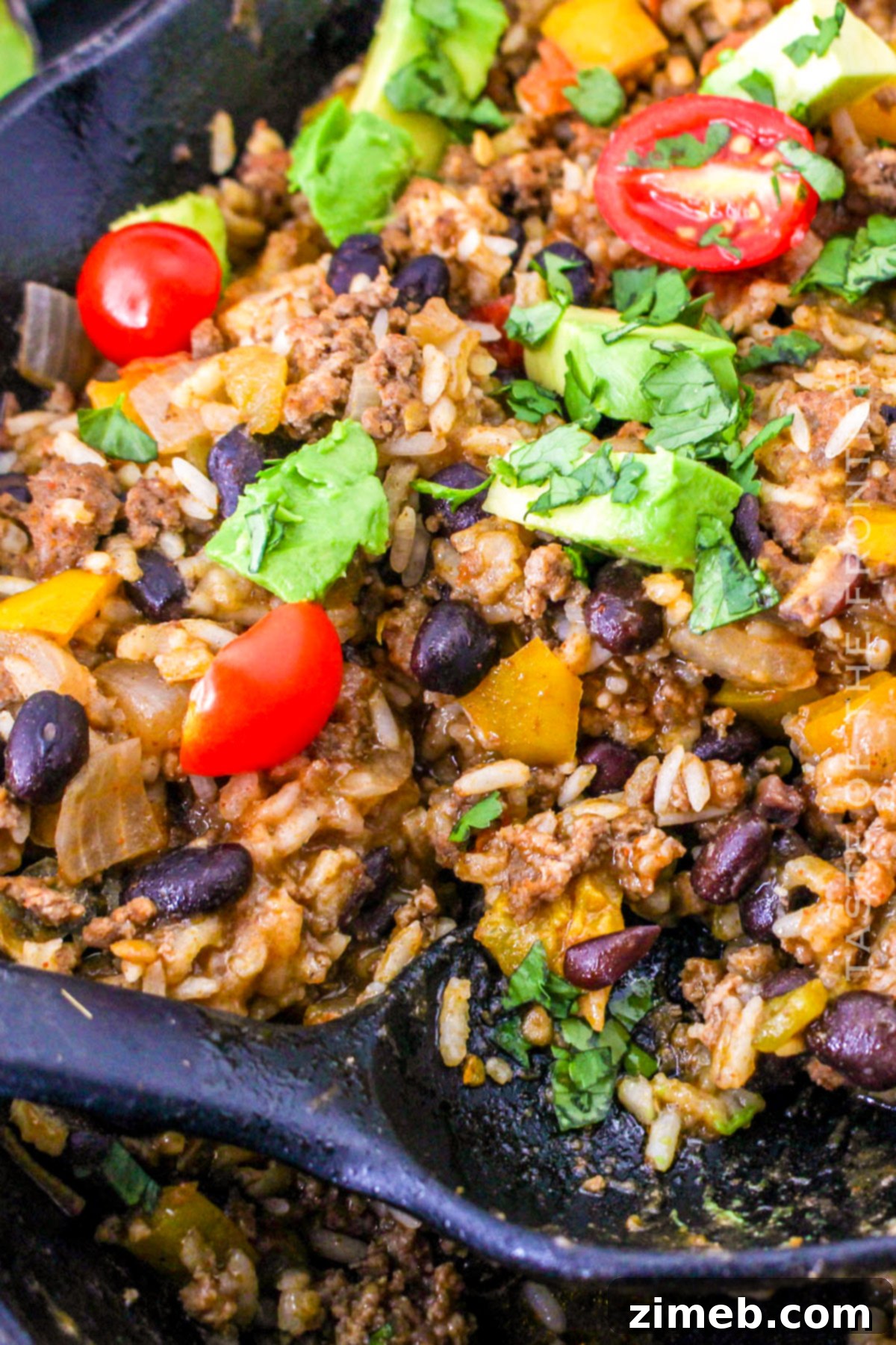 Fiesta Beef and Rice Skillet 15 Beef burrito one-pan dinner, easy and delicious
