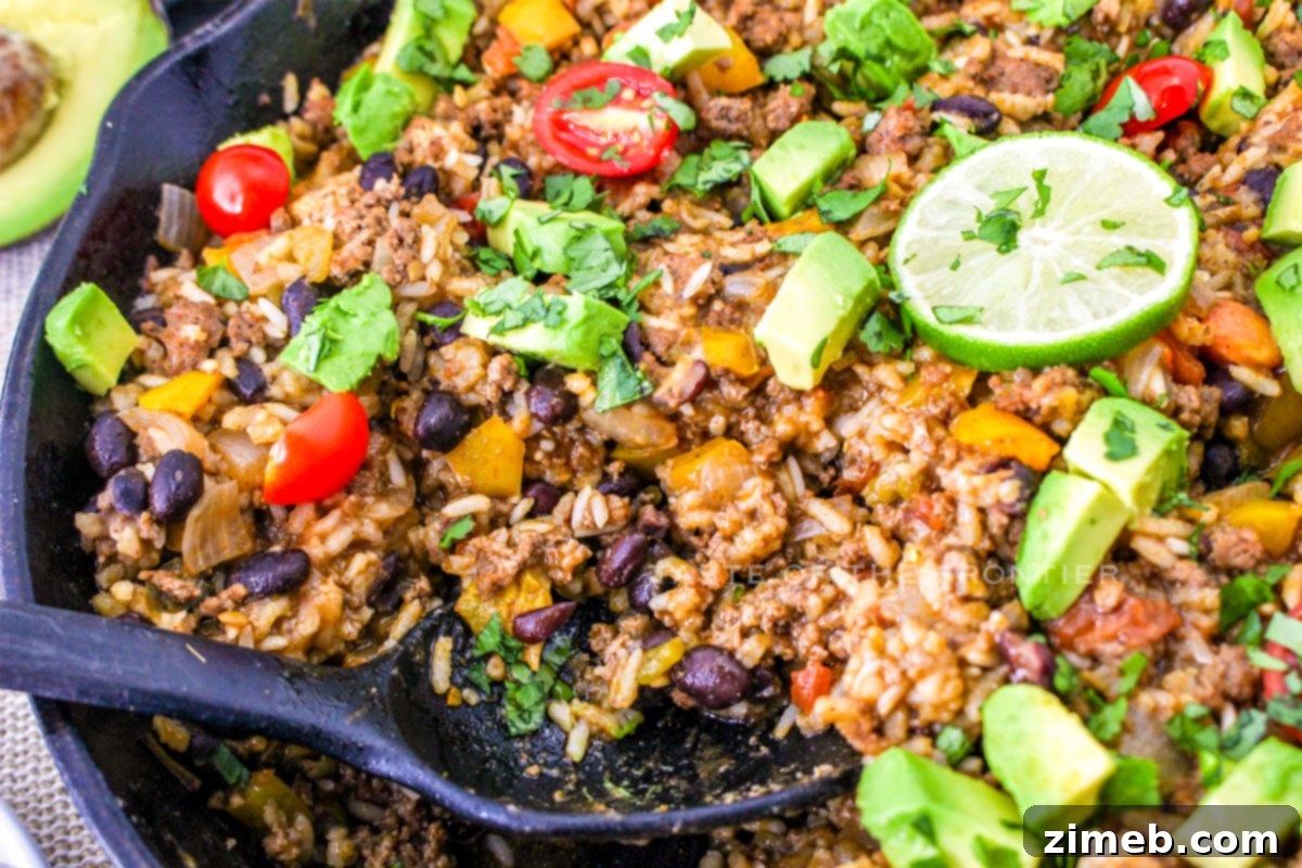 Fiesta Beef and Rice Skillet 8 Delicious beef burrito skillet recipe for dinner