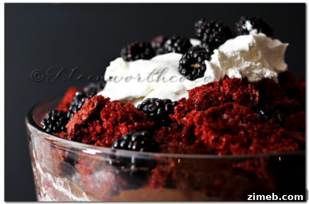 Red Velvet Blackberry Surge Cake 3 Close-up of Red Velvet Blackberry Crash Cake with fresh berries