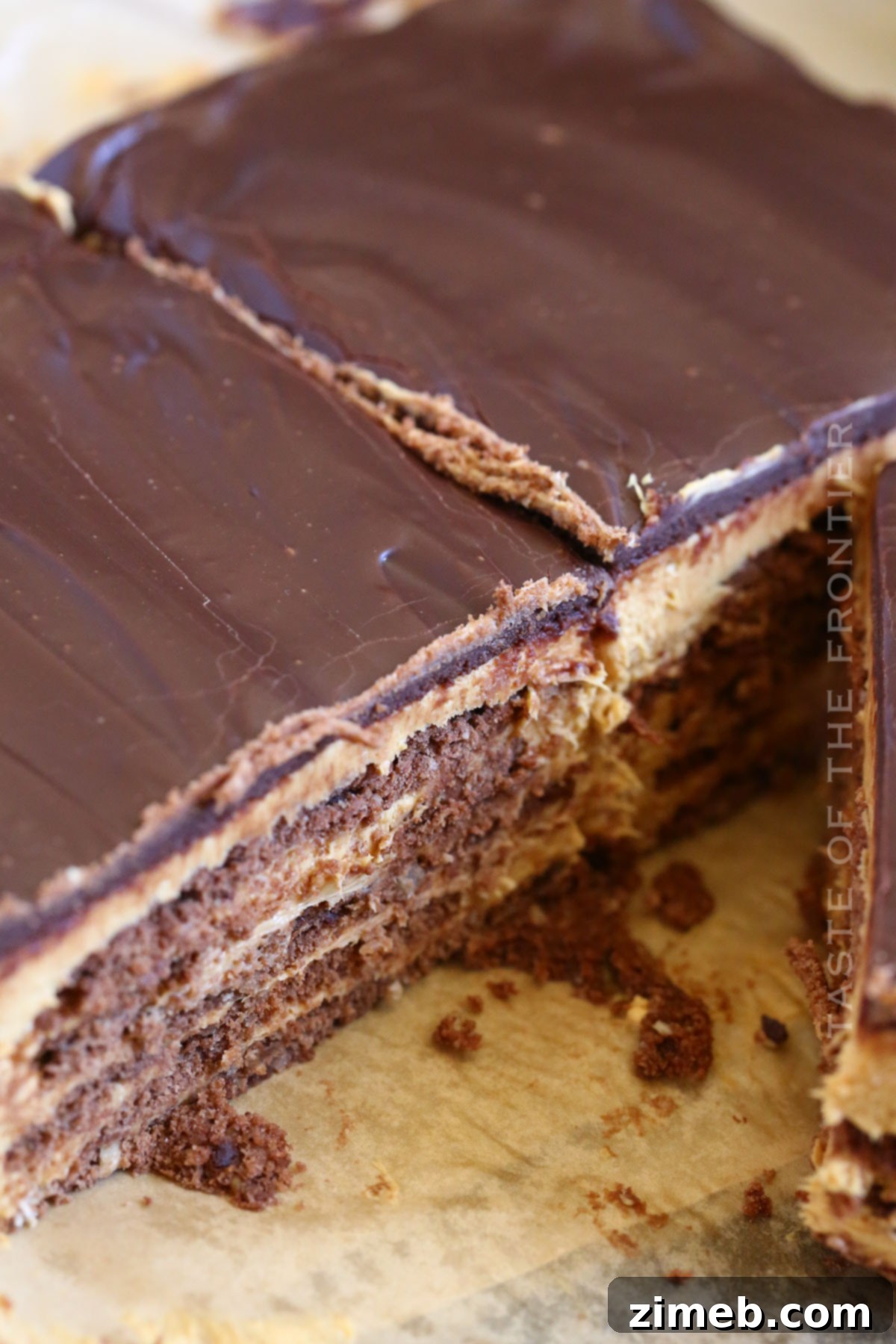Finished Argentinian icebox cake, Chocotorta, ready to serve.