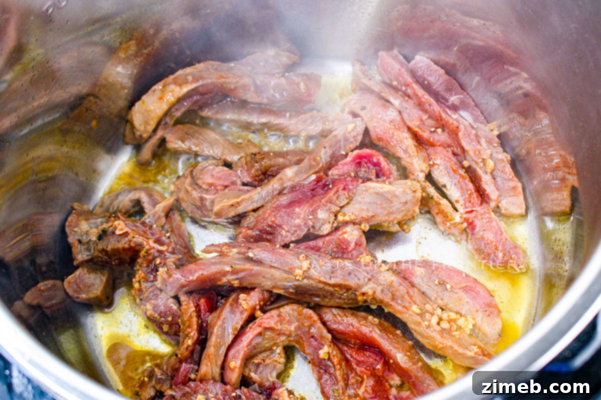 cooking the beef on the saute function