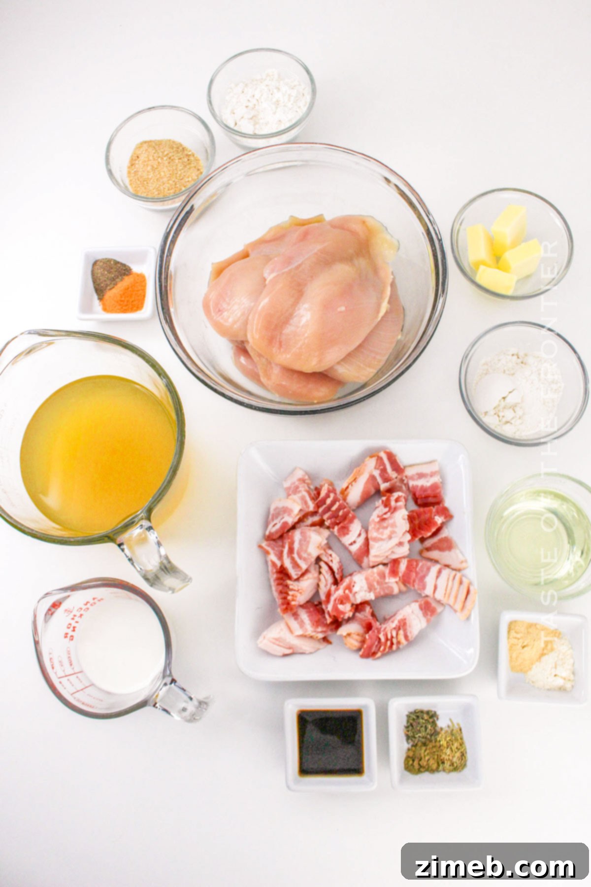 Smothered Chicken ingredients laid out on a table