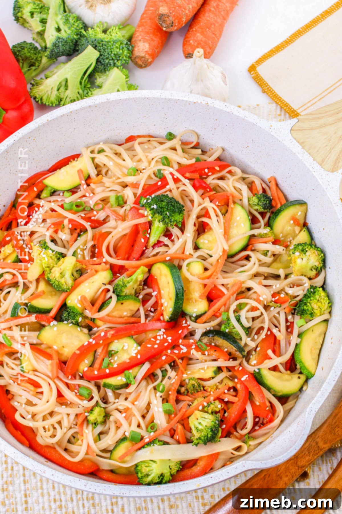 Garden Fresh Noodle Stir-Fry 3 Close-up of vibrant vegetarian dinner stir fry noodles
