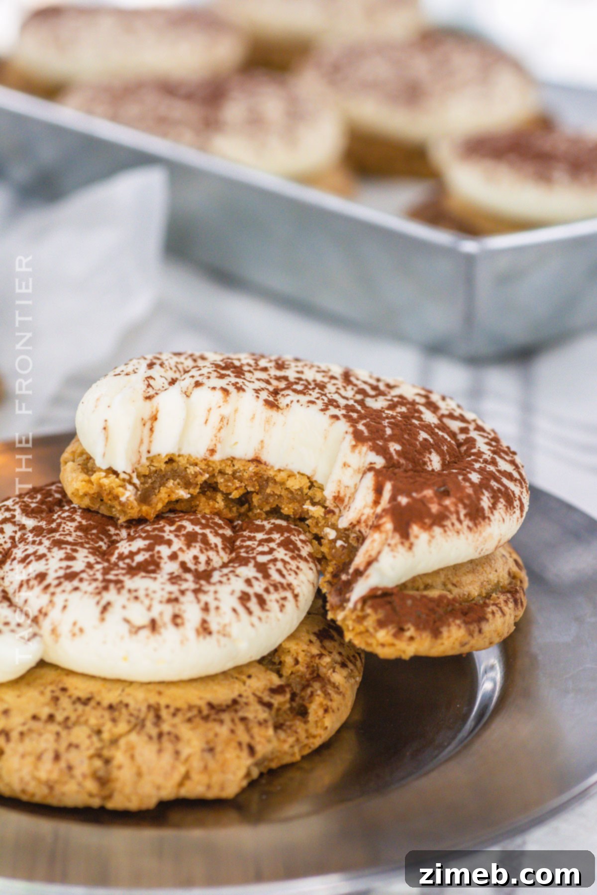 Frosted cookie dessert with coffee and mascarpone flavors.