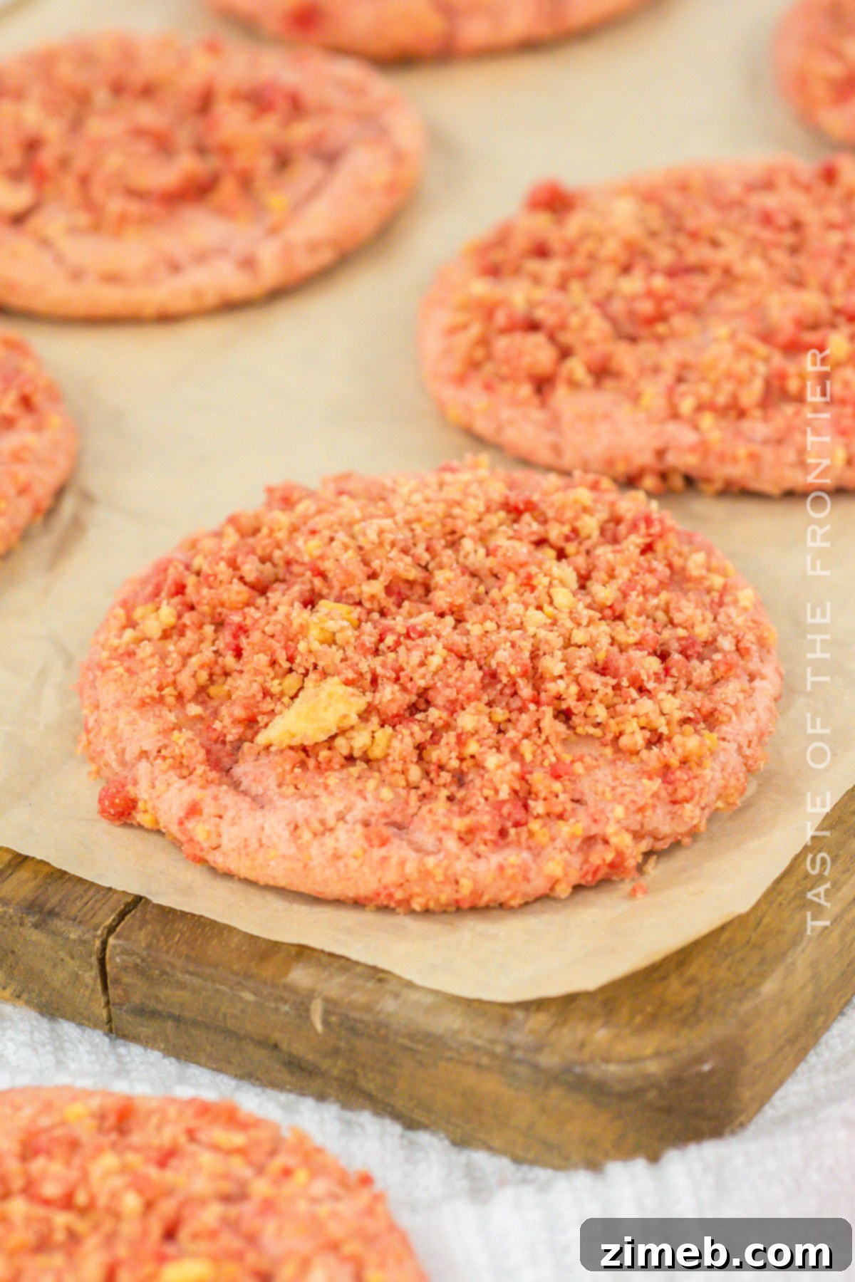 Strawberry Crunch Cookie recipe displayed with ingredients