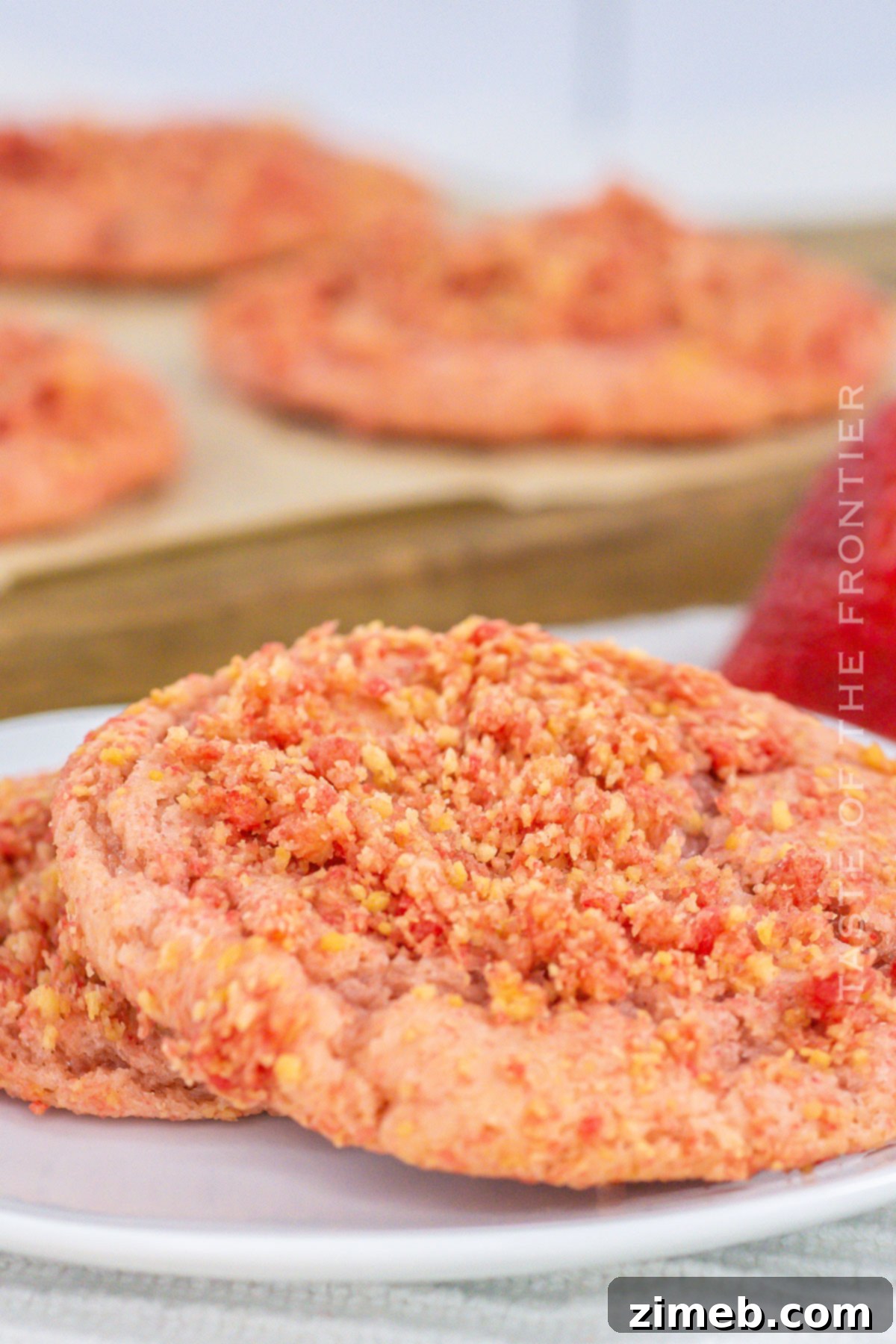 Close-up of a fruity cookie recipe, highlighting the crunchy topping