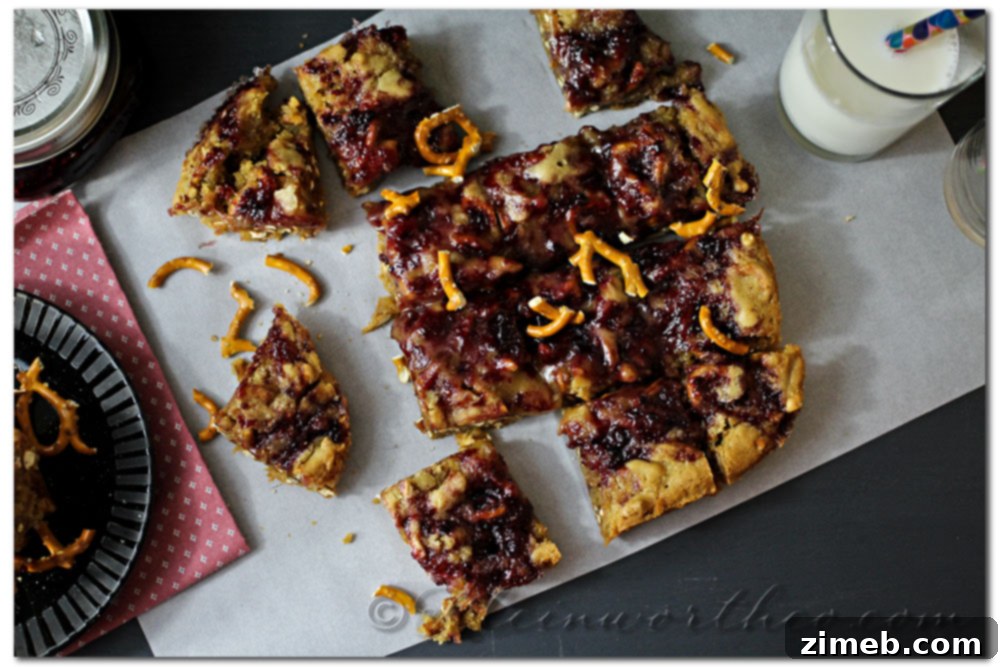 Blackberry Marmalade Pretzel Blondies - Overhead shot of delicious blondies