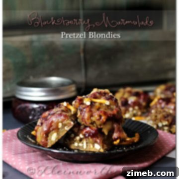 Blackberry Swirl Pretzel Blondies 2 Blackberry Marmalade Pretzel Blondies - Recipe Card Image