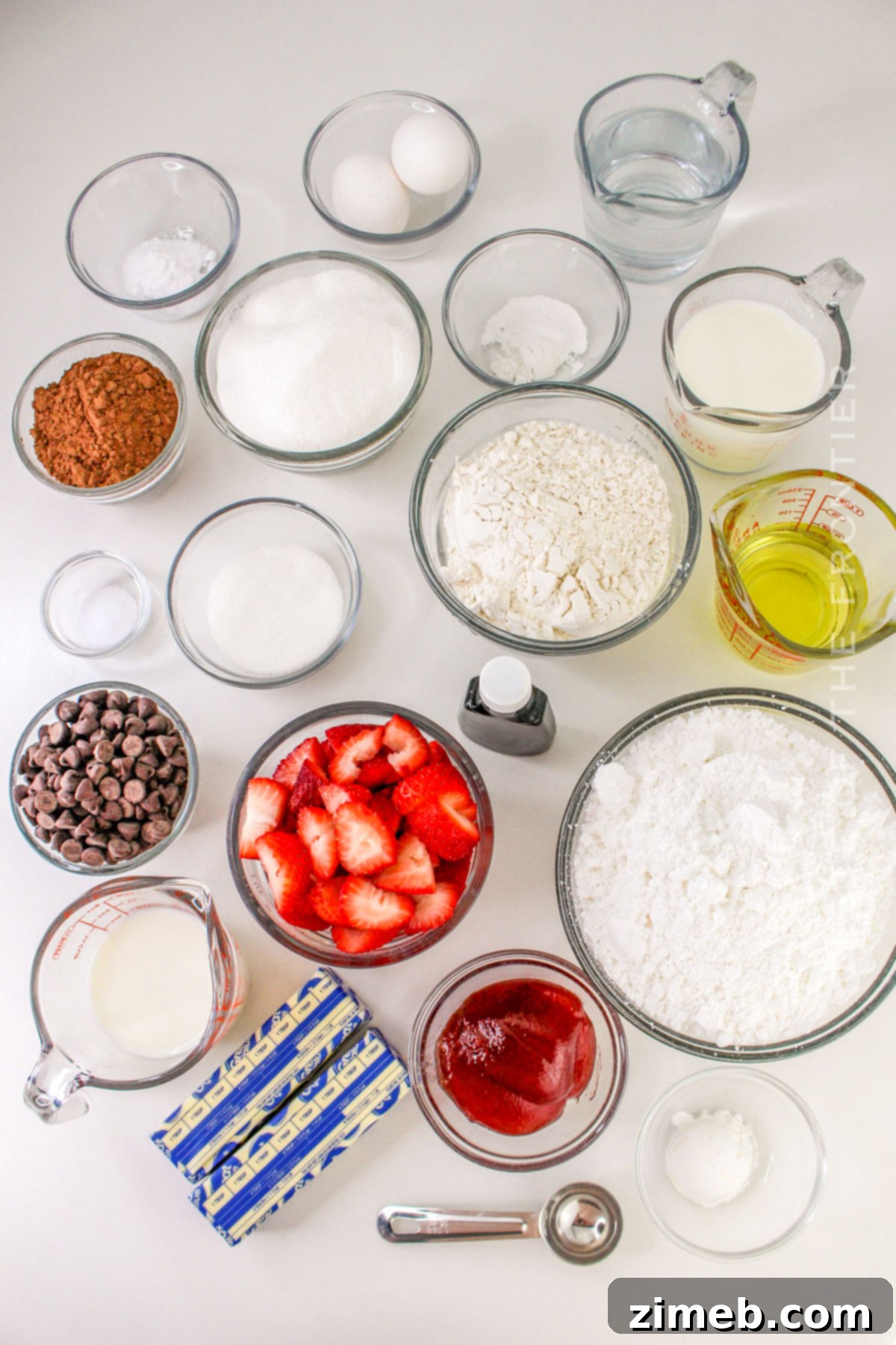 Chocolate Covered Strawberry Cake ingredients laid out