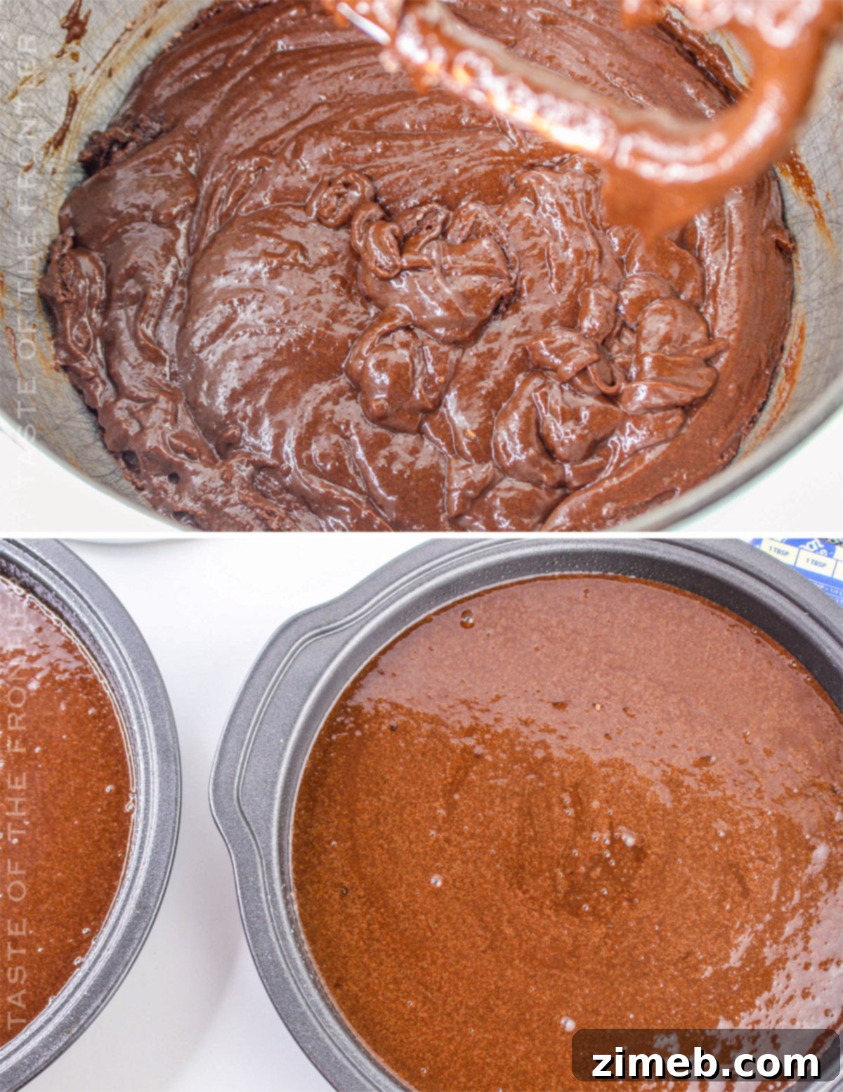 Close-up of chocolate cake batter in a bowl