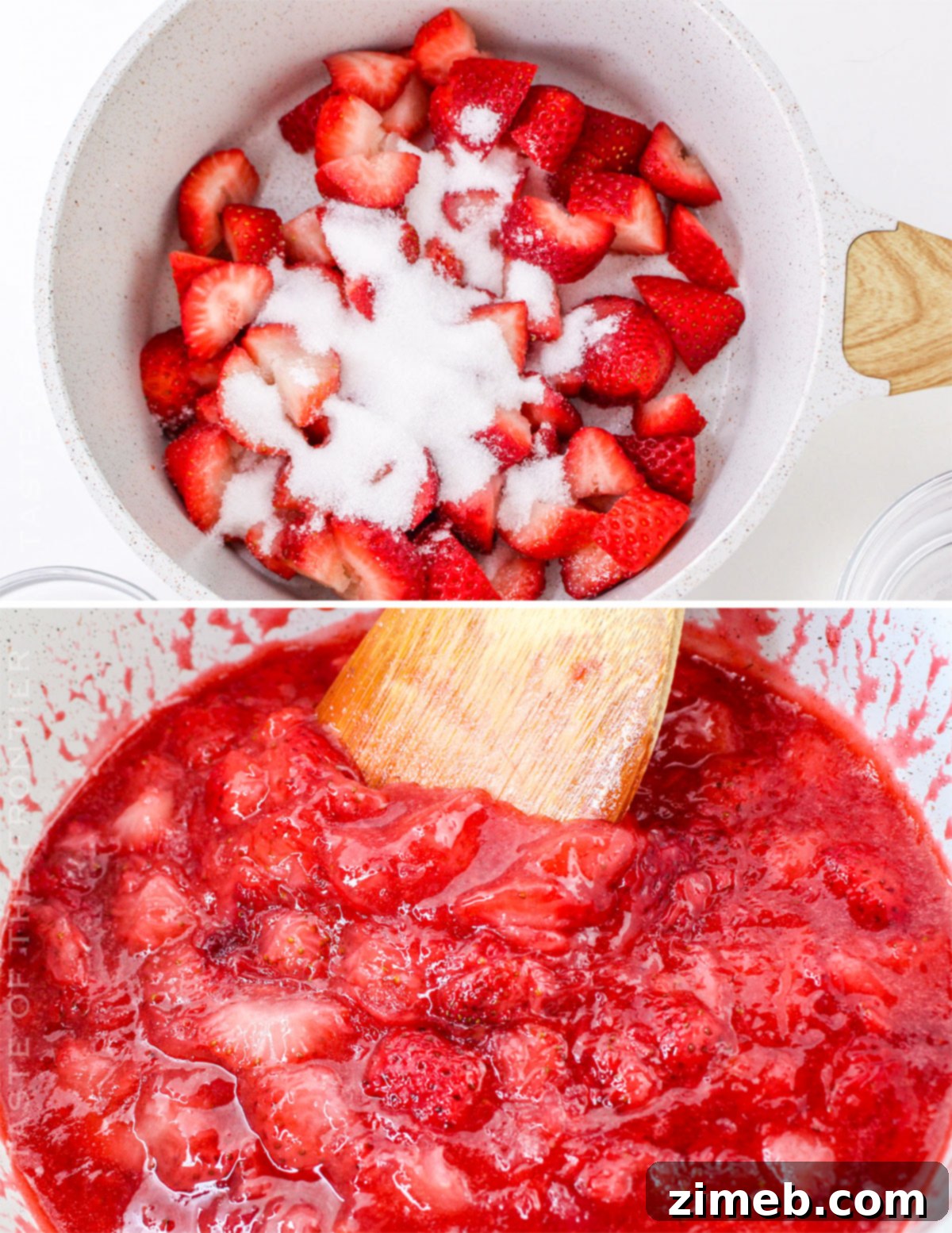 Strawberry filling cooking in a saucepan