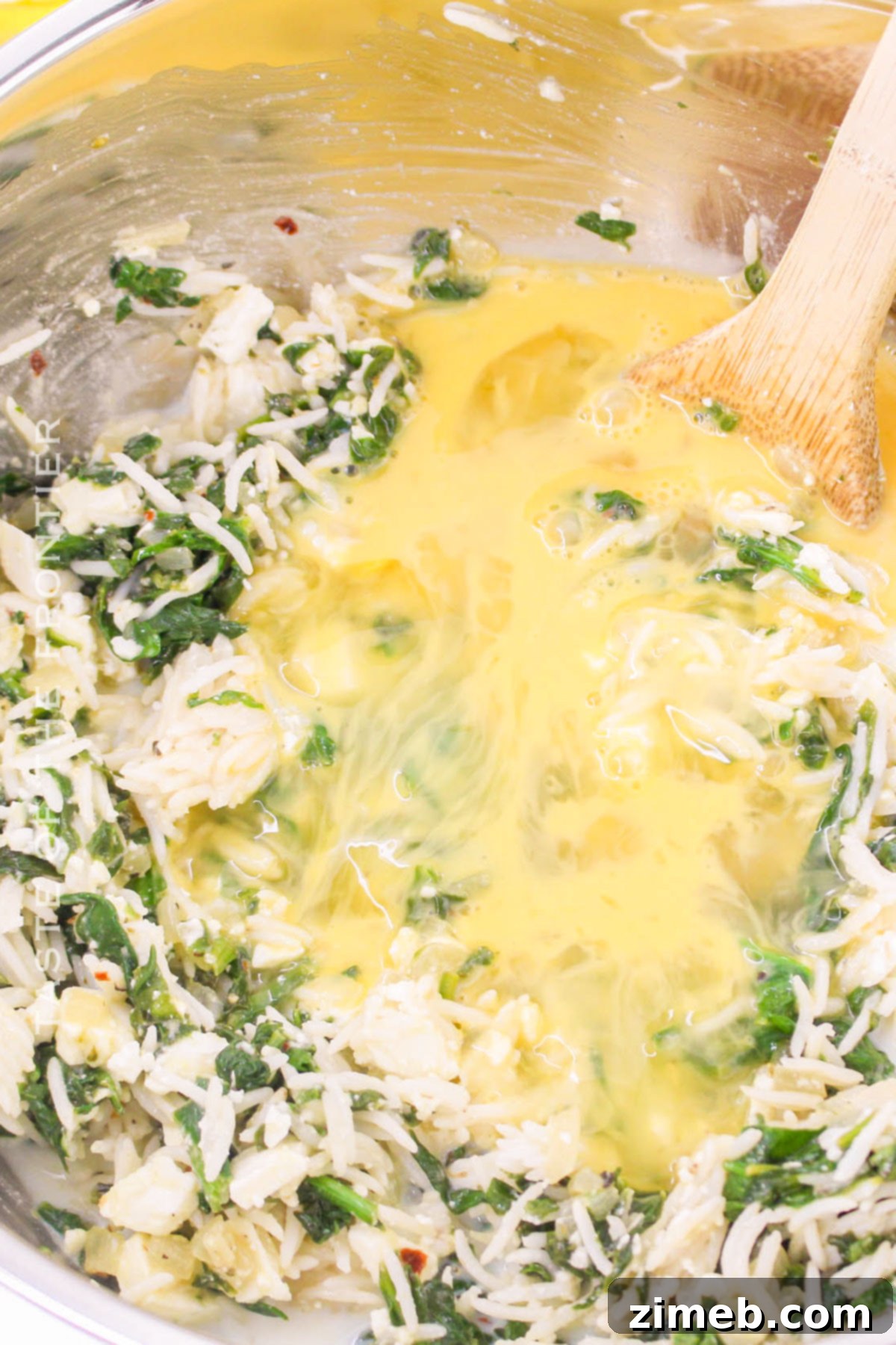 cheese, spinach, and rice mixture