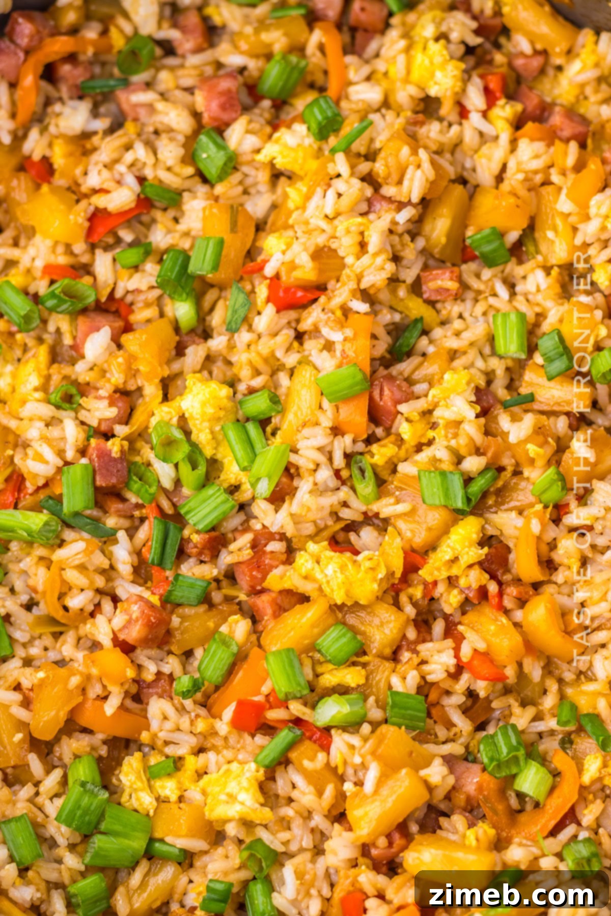Aloha Fried Rice Bowl 8 Close-up of diced ham in fried rice