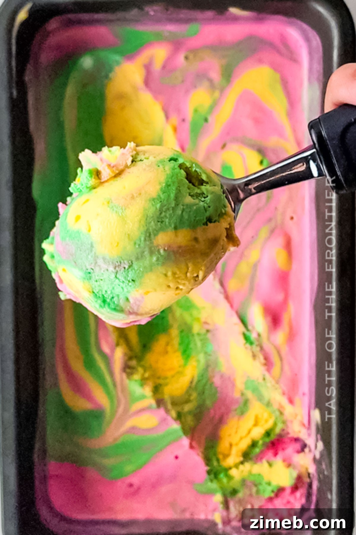 A bowl of delicious homemade Rainbow Sherbet, ready to eat