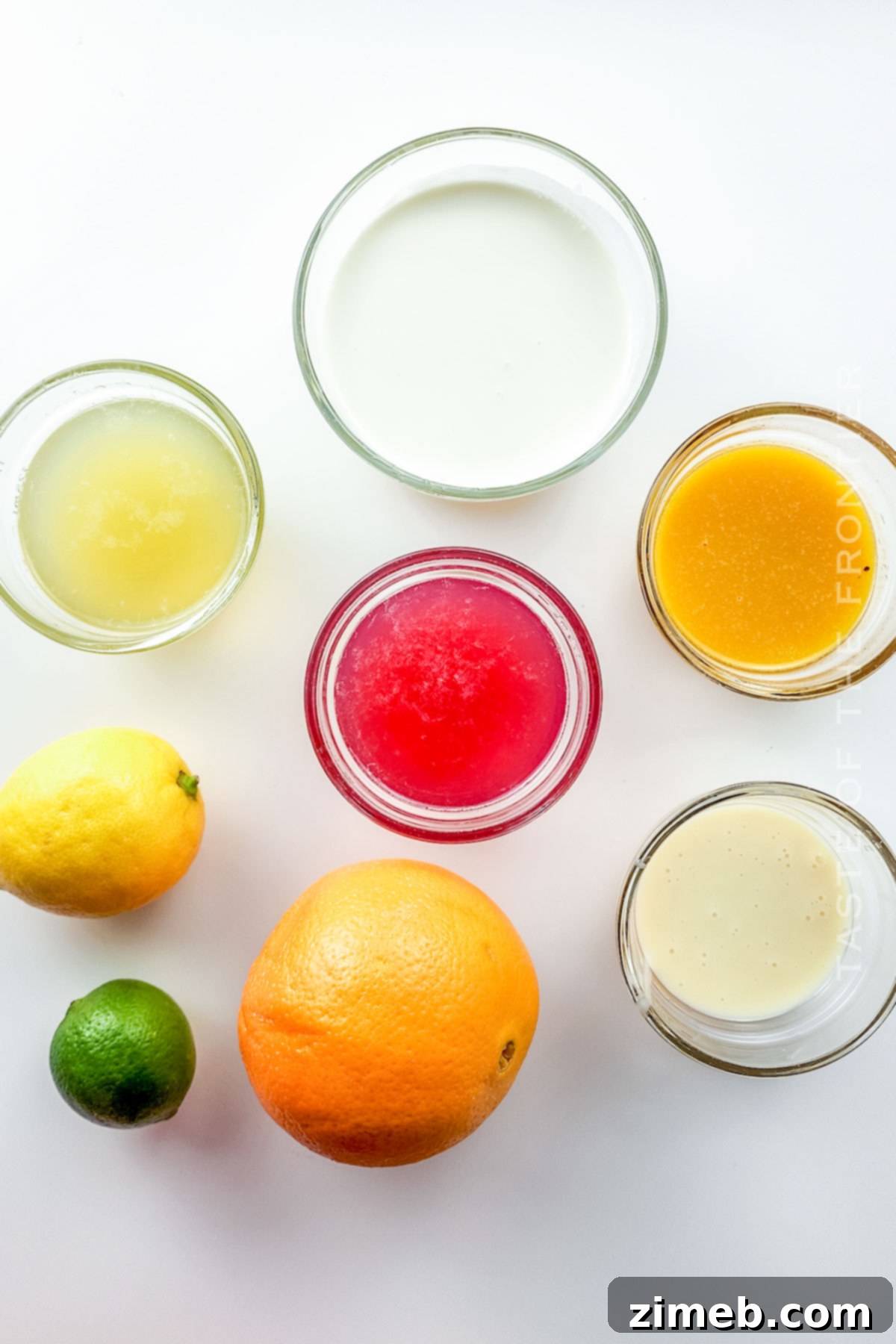 Ingredients for making homemade Rainbow Sherbet laid out