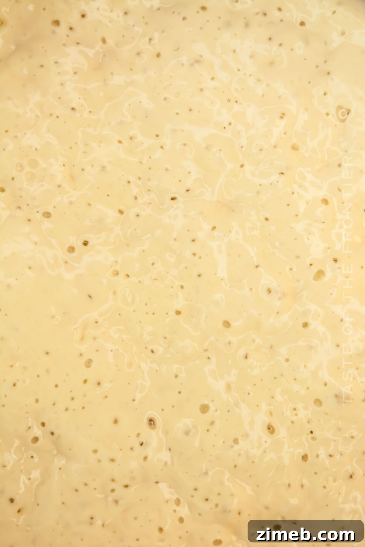 Bringing Your Sourdough to Life 8 Sourdough starter showing fermentation with numerous bubbles and a slightly risen appearance.