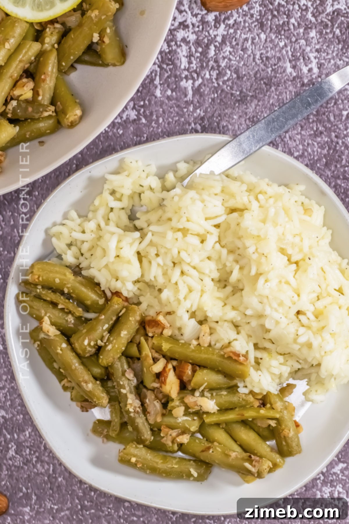 Convenient Green Beans 8 Side dish served with rice, featuring canned green beans