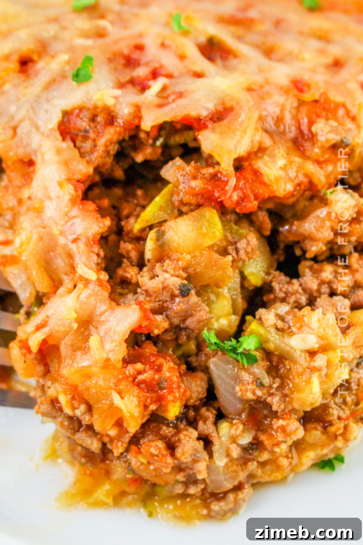 Hearty Zucchini Beef Bake 15 Zucchini Ground Beef Casserole recipe card image