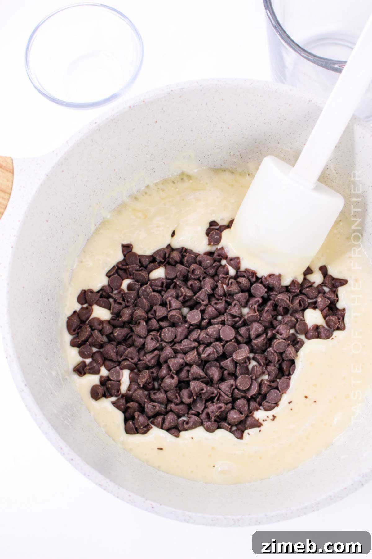 Chocolate Crispy Dream Bars 6 Melted butter and chocolate mixture for rice krispies treats.