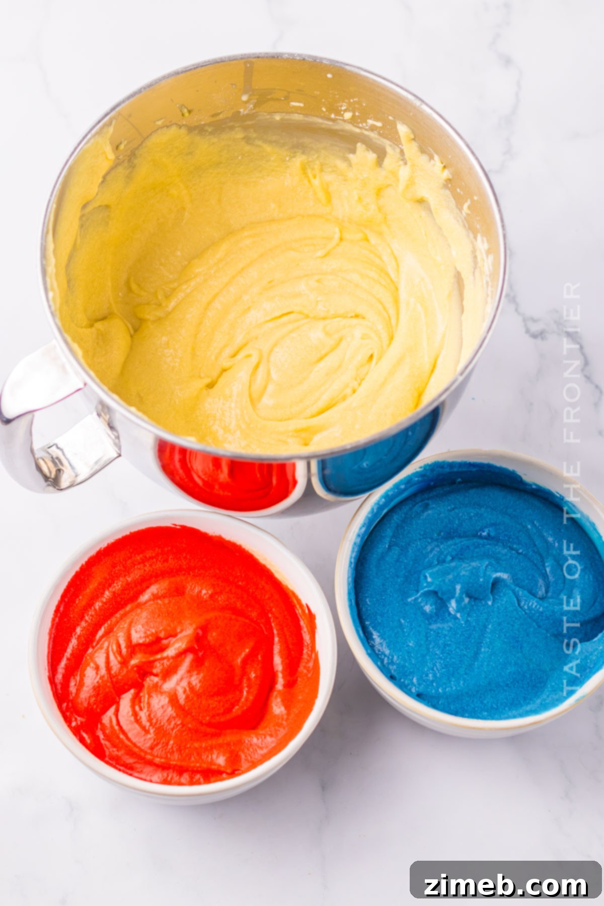 Cloud Nine Pound Cake 5 colorful cake batter