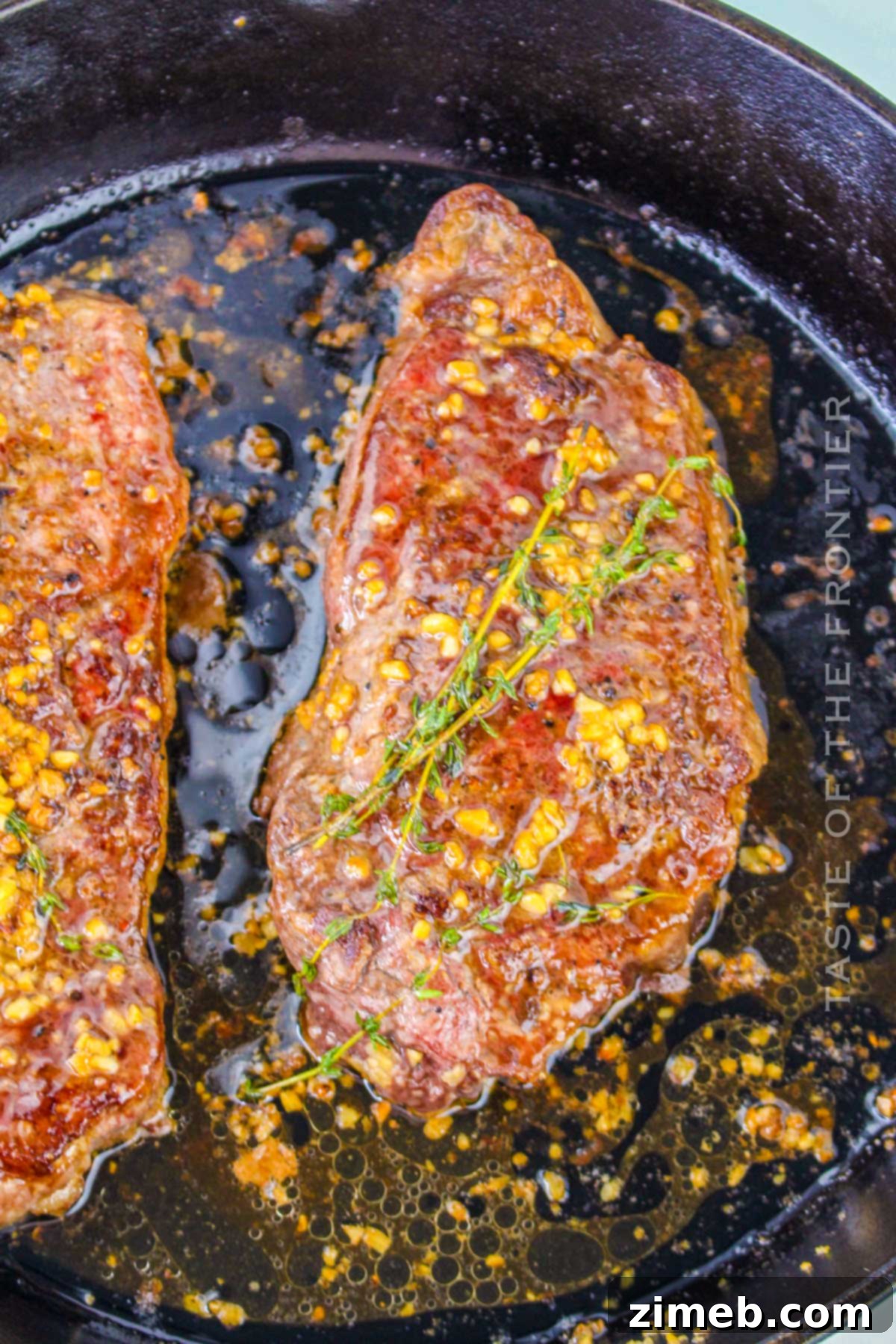 Cooking the steak in a cast iron skillet