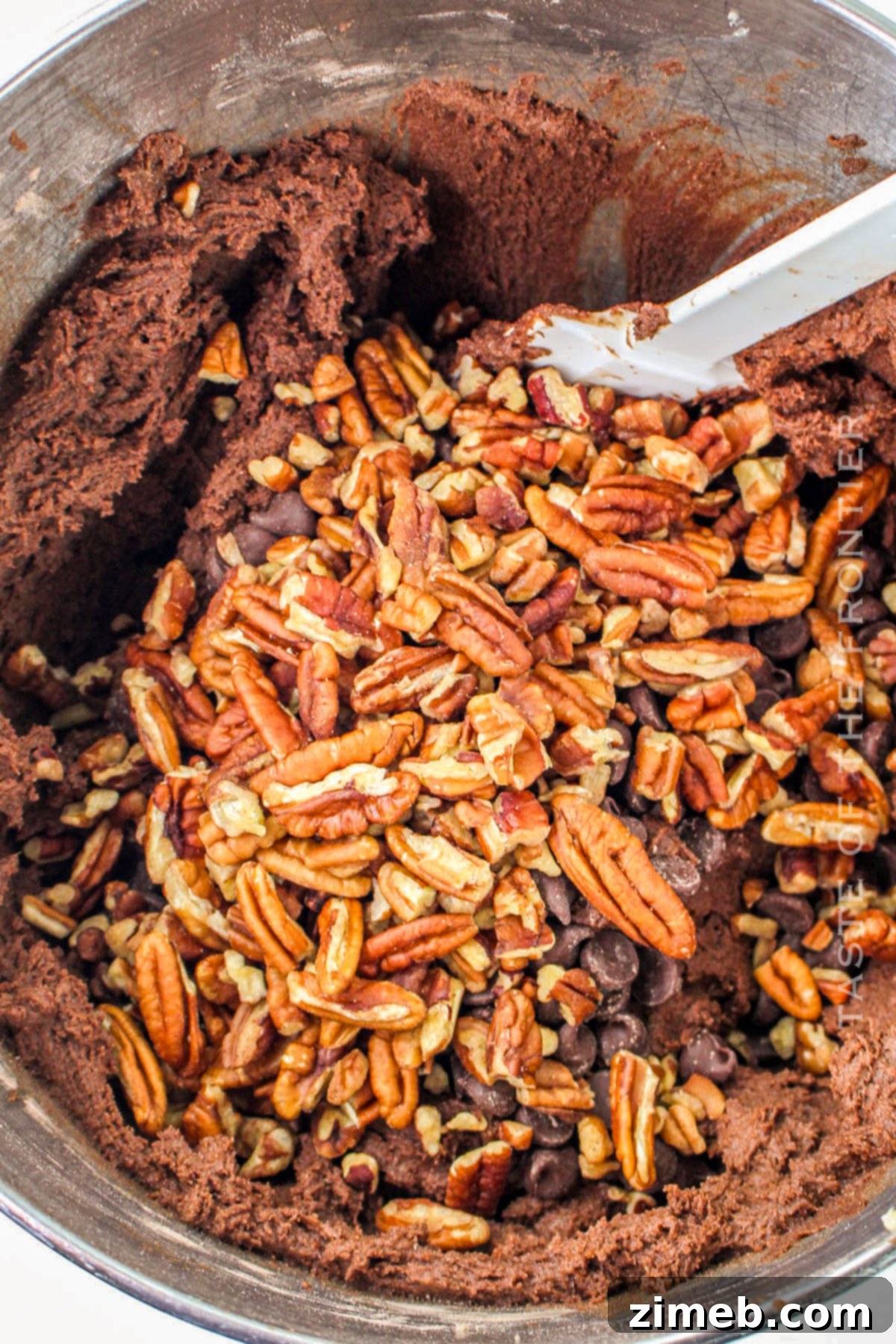 Decadent Double Chocolate Pecan Cookies 6 mixing in the add-ins