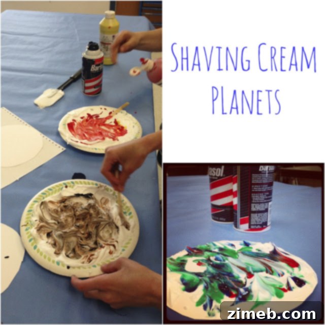 Shaving Cream Planets kids' educational craft project