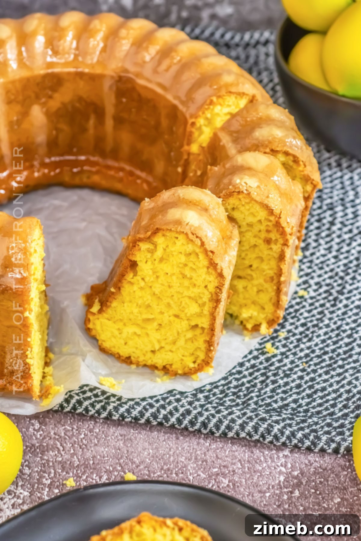 sliced tube cake served