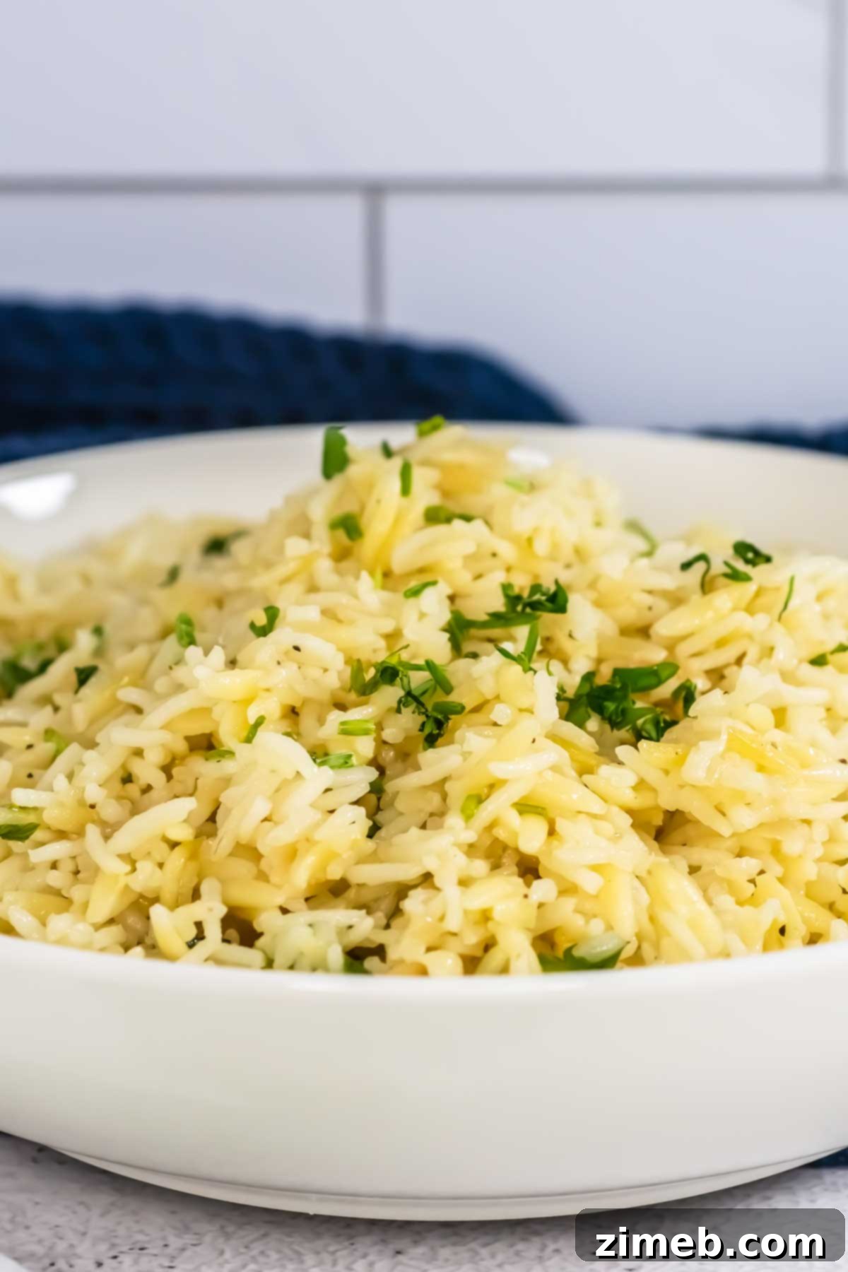 Dinner side dish, fluffy rice with orzo
