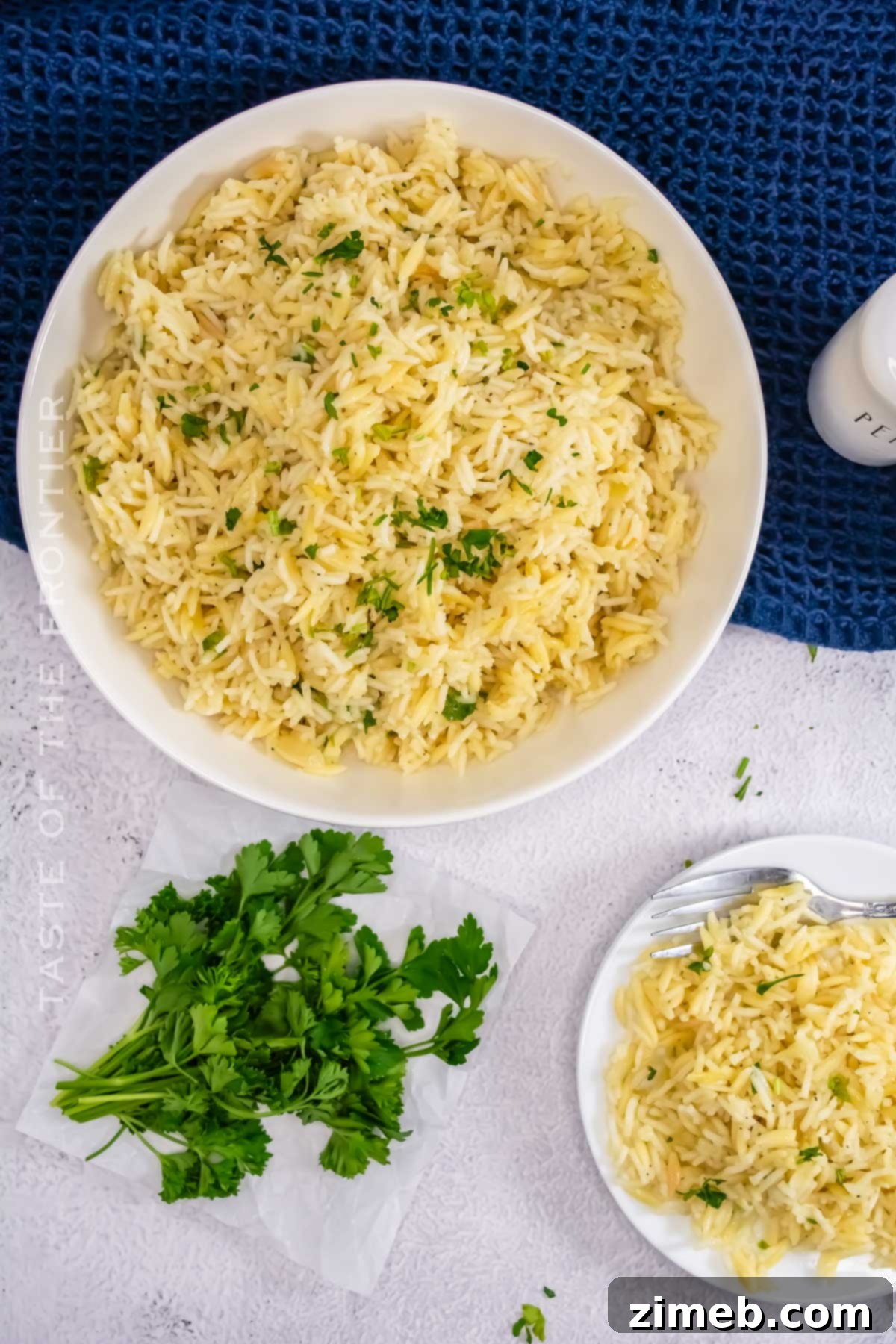 Buttery rice recipe with orzo, highlighting the rich texture
