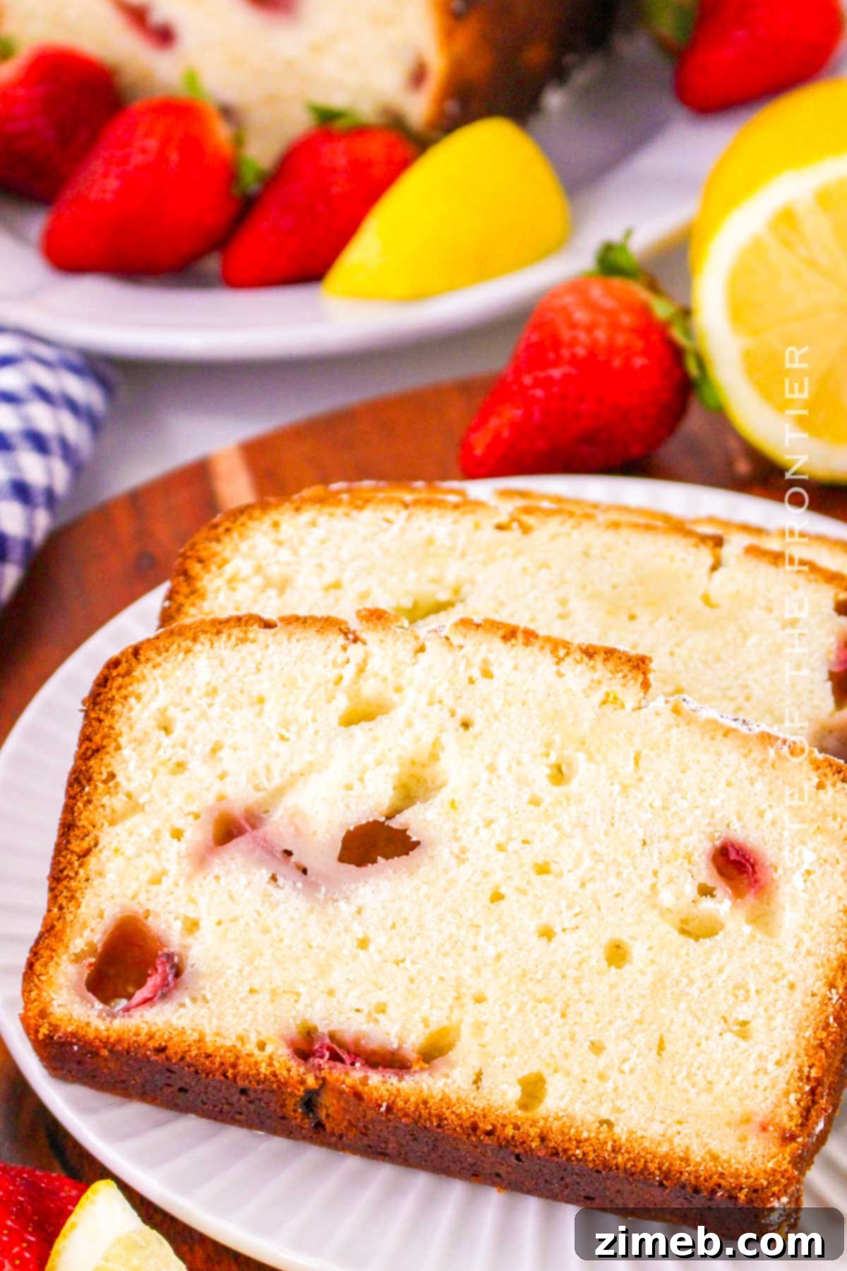 Delicious Strawberry Lemonade Pound Cake with fresh strawberries