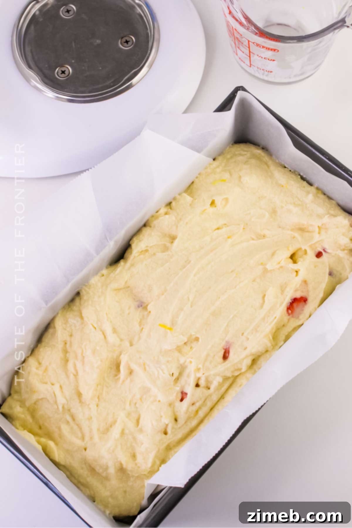 Strawberry Lemonade Pound Cake batter ready for oven