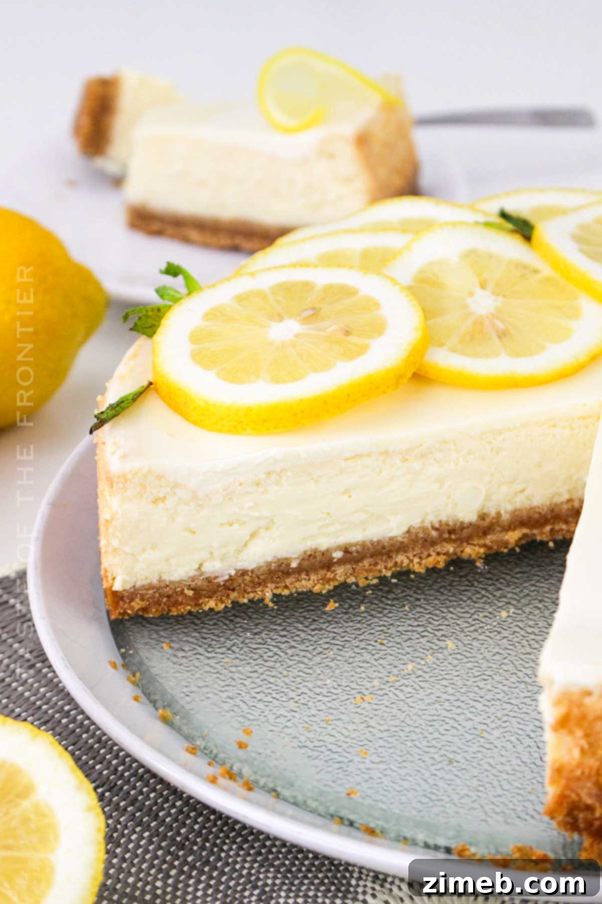Finished Lemon Cheesecake recipe, chilled and ready to serve.