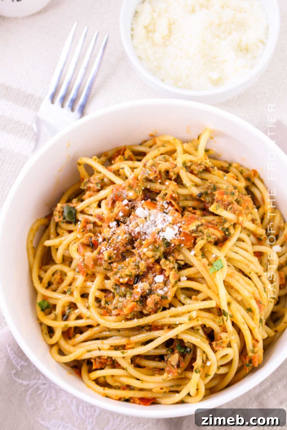 Sicily's Sun-Kissed Tomato Pesto 15 A bowl of fresh Pesto alla Trapanese pasta ready to be enjoyed