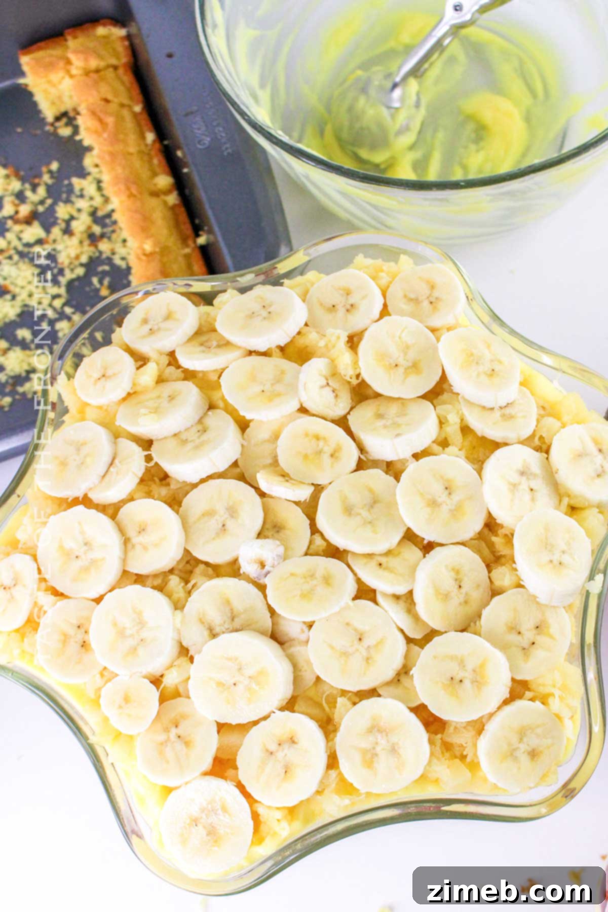 Showstopping Party Dessert Bowl 9 Add the banana layer to Punch Bowl Cake