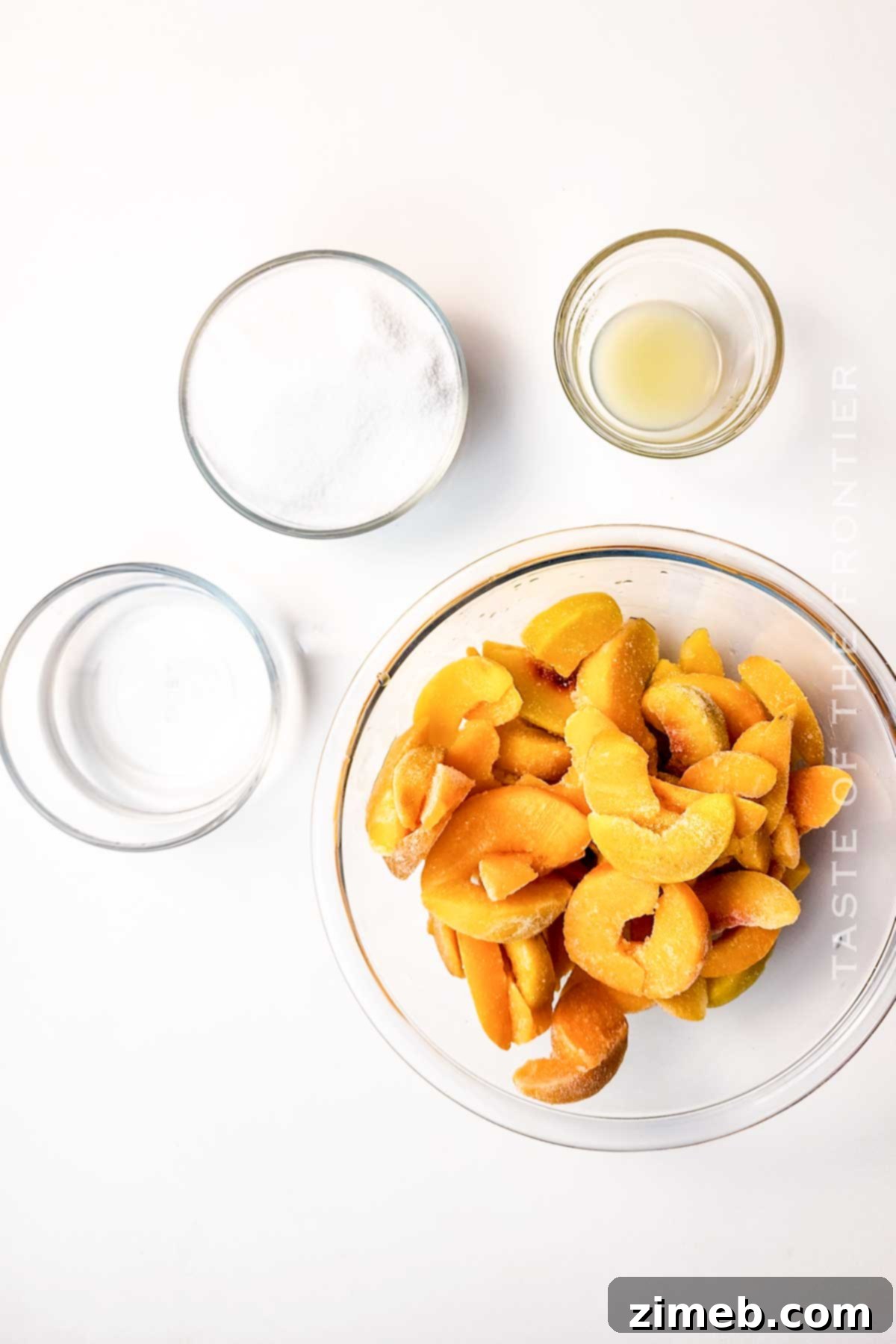 Peach Sorbet ingredients displayed on a counter