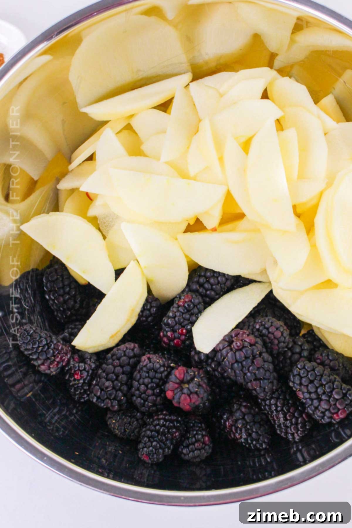 Classic Apple Blackberry Crumble 5 Making the filling for Apple Blackberry Crumble