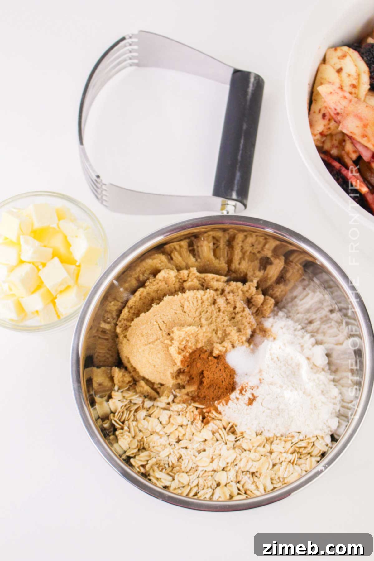 Classic Apple Blackberry Crumble 6 Mixing the crumble topping ingredients