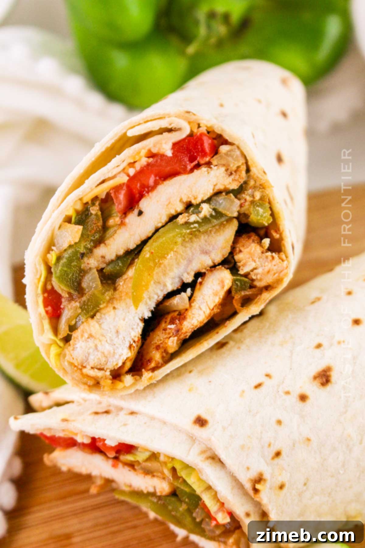 Sizzling Chicken Fajita Wraps 3 Chicken Fajita Wrap recipe - a close-up of the delicious filling.