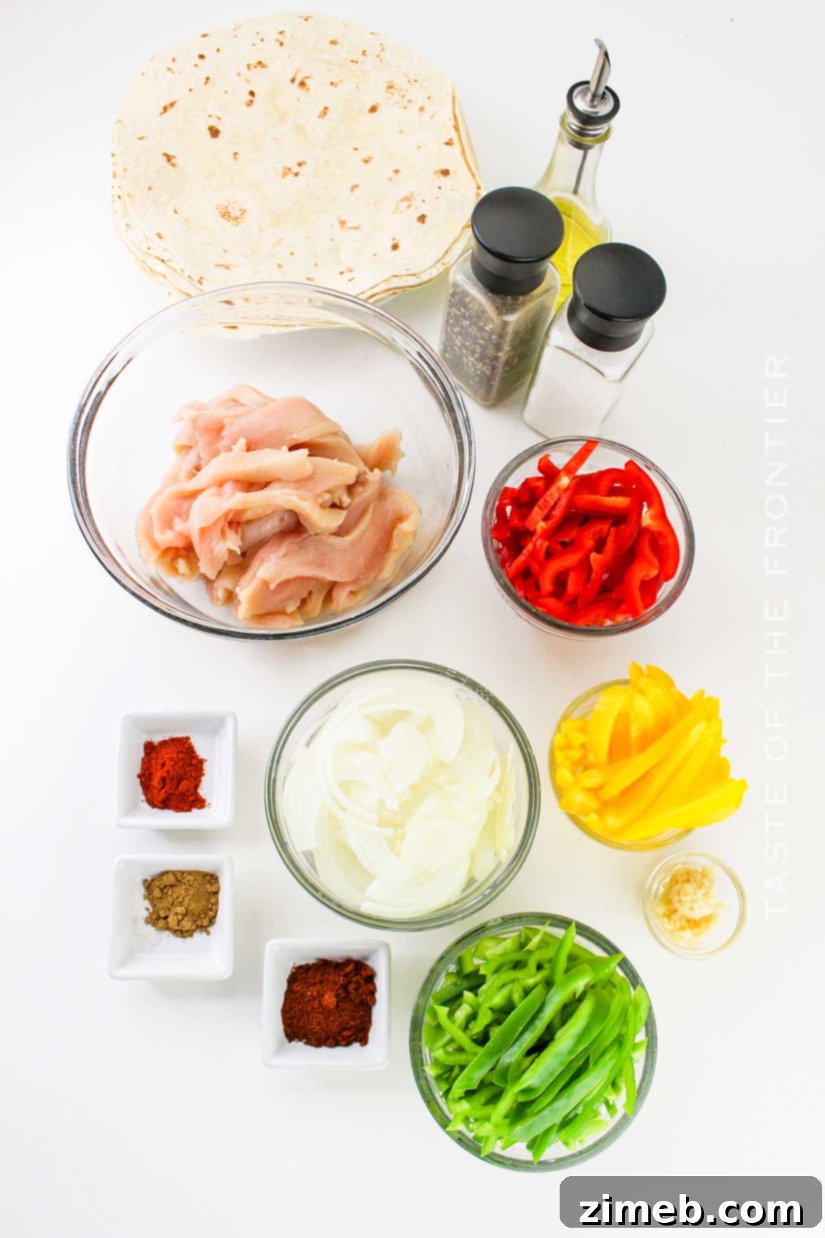 Sizzling Chicken Fajita Wraps 4 Chicken Fajita Wrap ingredients laid out for preparation.