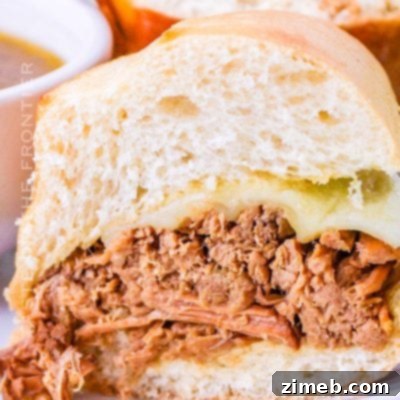 Slow cooker beef sandwich, perfect for French Dip.