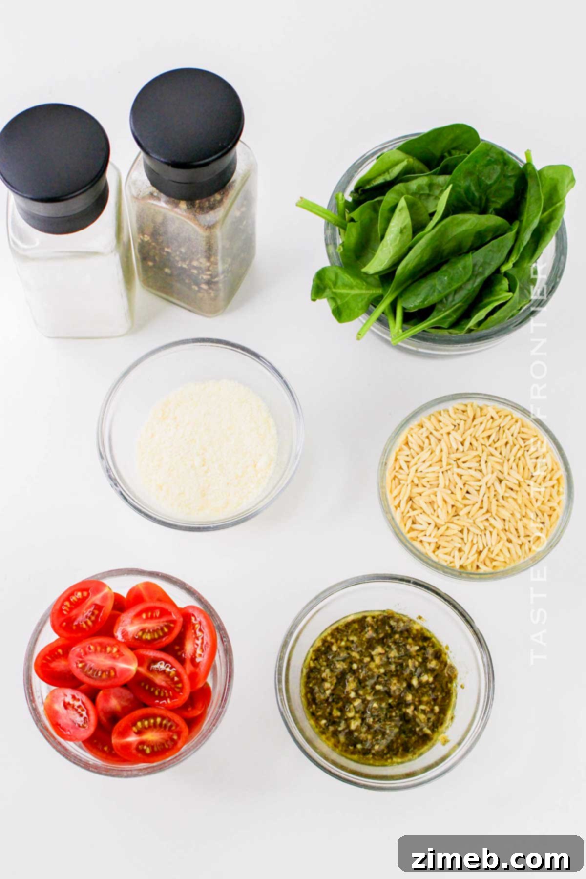Vibrant Pesto Orzo Medley 4 Pesto Orzo Salad ingredients prepared for mixing