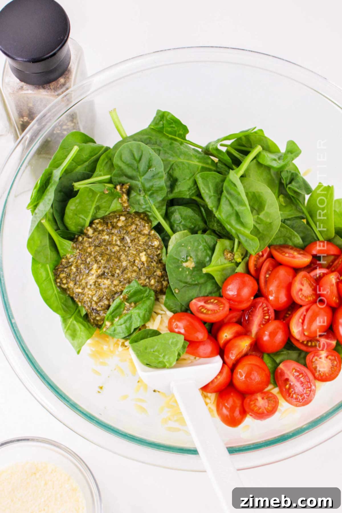 Vibrant Pesto Orzo Medley 6 How to make Pesto Orzo Salad - gentle mixing of ingredients