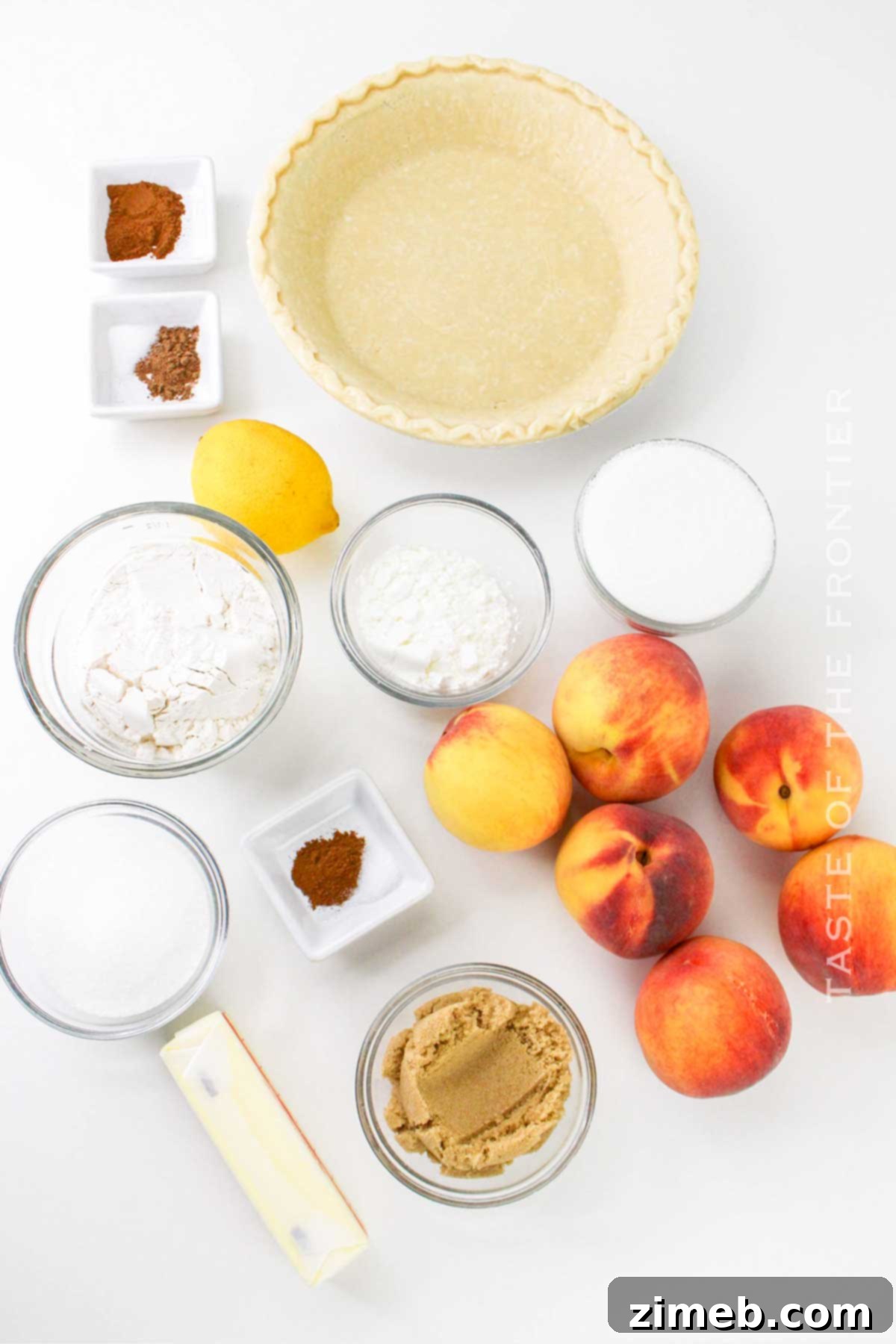 Peach Pie ingredients laid out