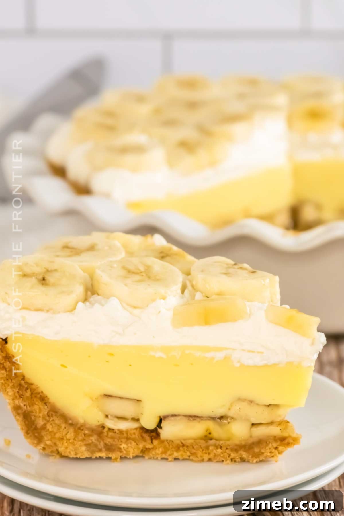 Banana Cream Pie recipe with a serving taken out