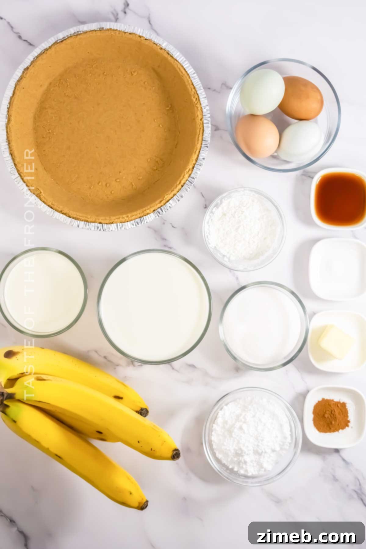 Various ingredients for making Banana Cream Pie