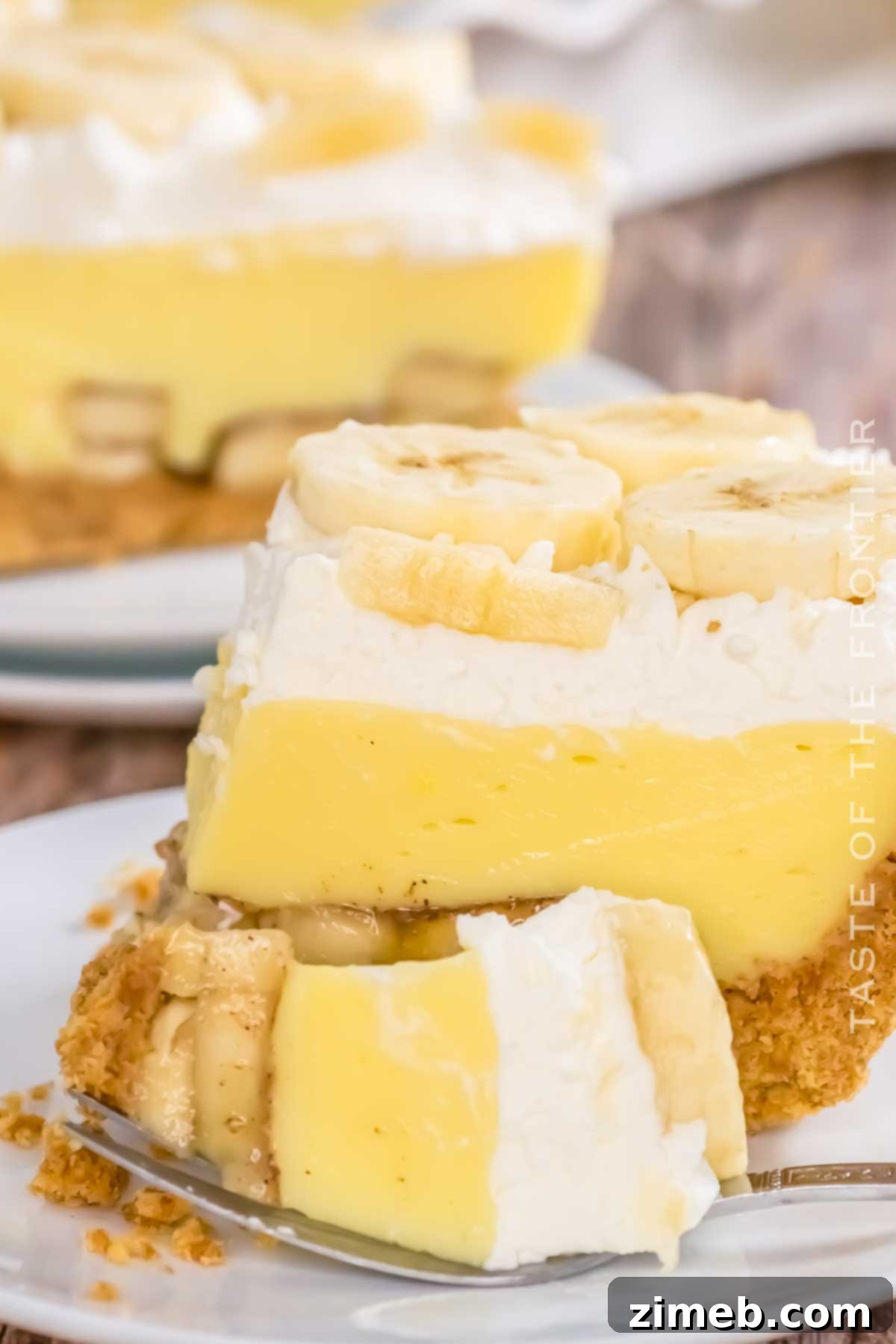 Close-up of whipped cream topping on Banana Cream Pie