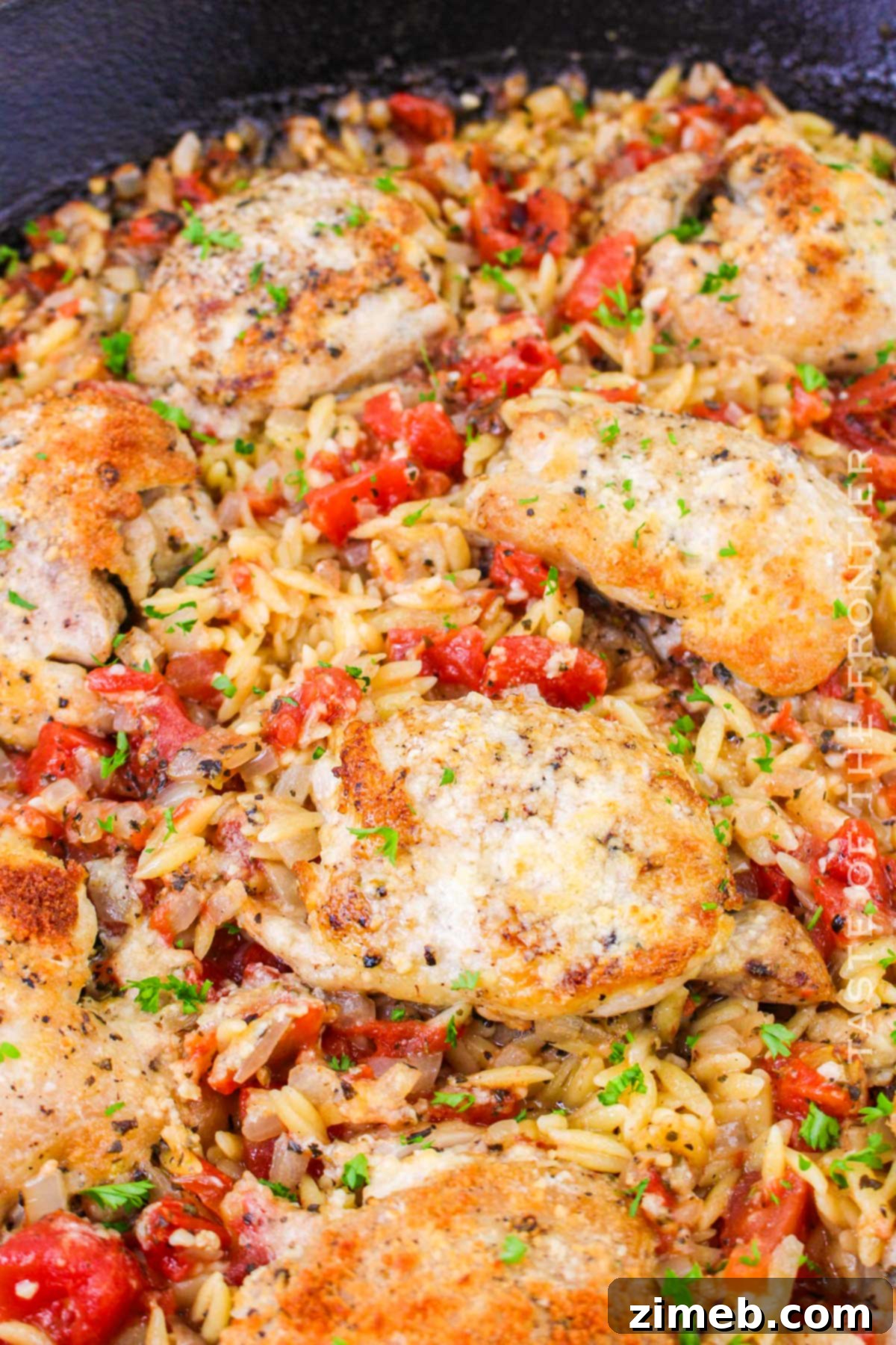 Chicken Orzo Bake 2 Baked Chicken and Orzo - a comforting one-pot meal with tender chicken and flavorful orzo in a rich tomato and herb sauce.